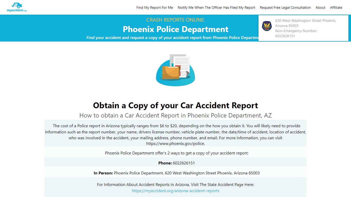 Online Crash Reports for Phoenix Police Department - MyAccident.org